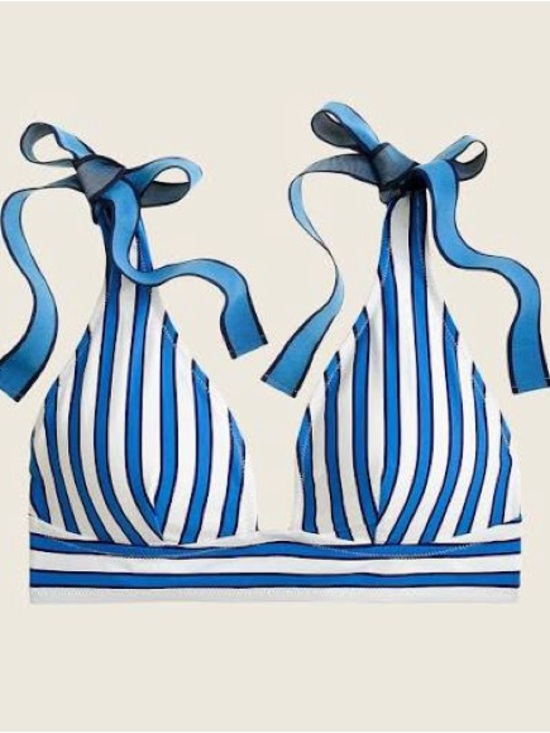 J. Crew Other - J. Crew Cabana Striped Blue & White Tie-Shoulder Bikini Top NWT